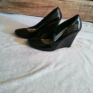 Black Patent Leather Jessica Simpson Wedge Pumps
